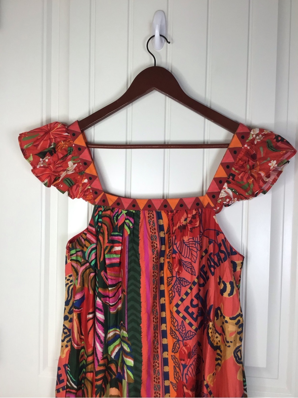 Farm Rio Mosaic Ruffled Midi Dress Size Medium. - Picture 5 of 10